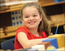 little girl in class - Oak Meadow School, Littleton, MA